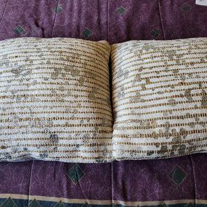 Custom 18 x 18 White - Gold and Silver striped accent pillow set